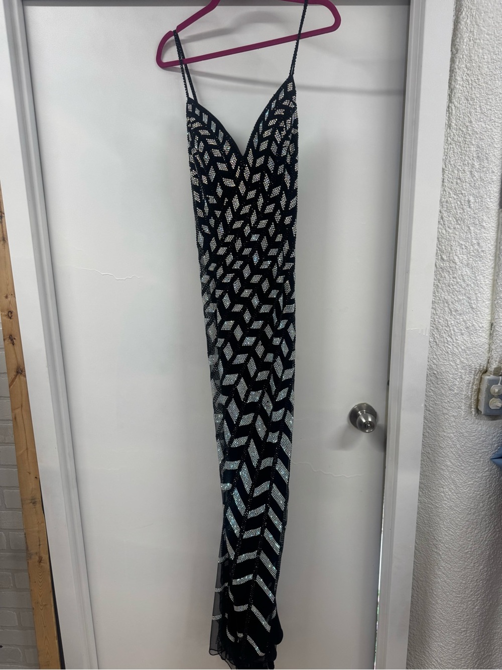 Black Sequin V-Neck Slip Prom Dress